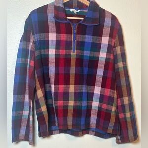 L.L. Bean Multicolor Plaid Women's Top cotton flannel pink purple maroon size L